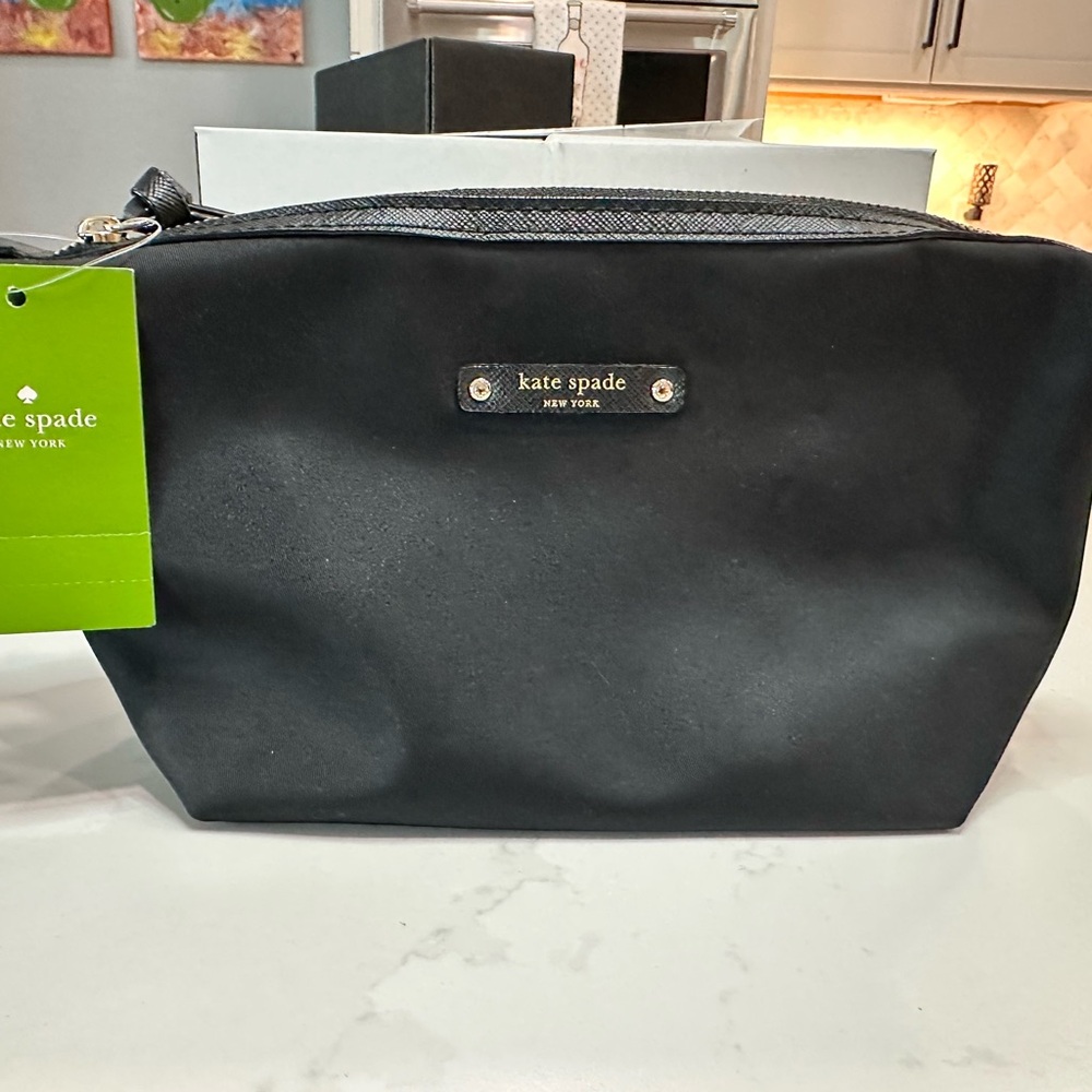 Kate Spade NWT Black Jodi Wilson Road Cosmetic Bag